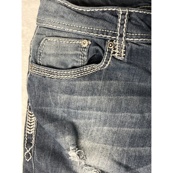 Bongo Womens Y2K Denim Distressed Jeans Low Rise Rolled Hem Embroidered Size 7 - Picture 5 of 16
